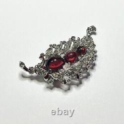 TRIFARI Alfred Philippe Rhodium Plated Red Faceted & Clear Pave' Stone Fur Clip