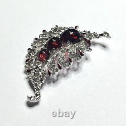 TRIFARI Alfred Philippe Rhodium Plated Red Faceted & Clear Pave' Stone Fur Clip