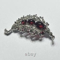 TRIFARI Alfred Philippe Rhodium Plated Red Faceted & Clear Pave' Stone Fur Clip