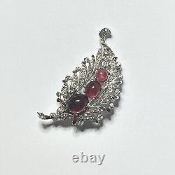 TRIFARI Alfred Philippe Rhodium Plated Red Faceted & Clear Pave' Stone Fur Clip