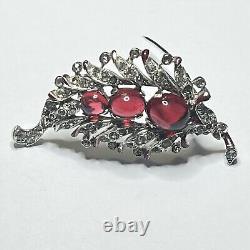 TRIFARI Alfred Philippe Rhodium Plated Red Faceted & Clear Pave' Stone Fur Clip