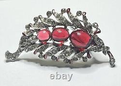 TRIFARI Alfred Philippe Rhodium Plated Red Faceted & Clear Pave' Stone Fur Clip