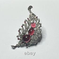 TRIFARI Alfred Philippe Rhodium Plated Red Faceted & Clear Pave' Stone Fur Clip