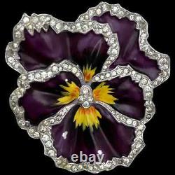 TRIFARI Alfred Philippe'Rue de la Paix' Enamel Pavé Rhinestones Pansy Clip/Pin