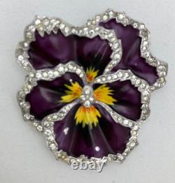 TRIFARI Alfred Philippe'Rue de la Paix' Enamel Pavé Rhinestones Pansy Clip/Pin