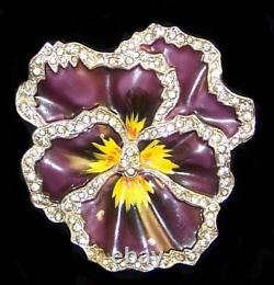 TRIFARI Alfred Philippe'Rue de la Paix' Enamel Pavé Rhinestones Pansy Clip/Pin