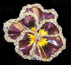 TRIFARI Alfred Philippe'Rue de la Paix' Enamel Pavé Rhinestones Pansy Clip/Pin