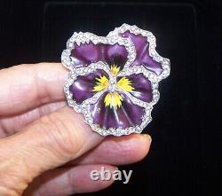 TRIFARI Alfred Philippe'Rue de la Paix' Enamel Pavé Rhinestones Pansy Clip/Pin