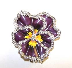 TRIFARI Alfred Philippe'Rue de la Paix' Enamel Pavé Rhinestones Pansy Clip/Pin