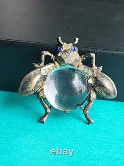 TRIFARI'Alfred Philippe' STERLING Small Lucite'Jelly Belly' Blue Eyes Fly Pin