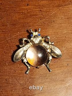 TRIFARI'Alfred Philippe' STERLING Small Lucite'Jelly Belly' Blue Eyes Fly Pin