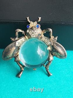 TRIFARI'Alfred Philippe' STERLING Small Lucite'Jelly Belly' Blue Eyes Fly Pin