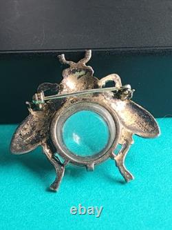 TRIFARI'Alfred Philippe' STERLING Small Lucite'Jelly Belly' Blue Eyes Fly Pin