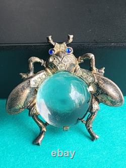 TRIFARI'Alfred Philippe' STERLING Small Lucite'Jelly Belly' Blue Eyes Fly Pin