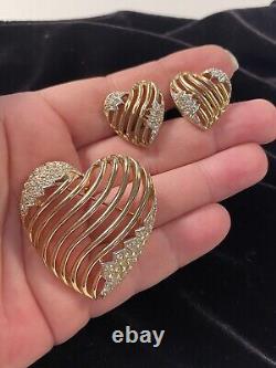 TRIFARI Alfred Philippe Set Royal Ransom Open Work Heart Goldtone 1953