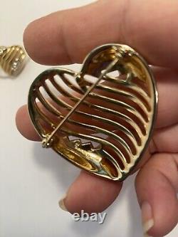 TRIFARI Alfred Philippe Set Royal Ransom Open Work Heart Goldtone 1953