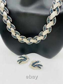 TRIFARI Alfred Philippe Silver Metal & Blue Sapphire Rhinestone Choker Earrings