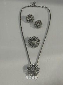 TRIFARI Alfred Philippe Snowflake Earrings Necklace Brooch Baguettes Book Set