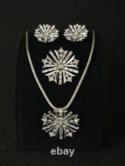 TRIFARI Alfred Philippe Snowflake Earrings Necklace Brooch Baguettes Book Set