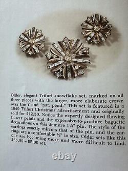 TRIFARI Alfred Philippe Snowflake Earrings Necklace Brooch Baguettes Book Set