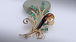 TRIFARI'Alfred Philippe' Sterling Faux Emerald Rhinestone Floral Spray Clip Pin