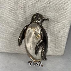 TRIFARI'Alfred Philippe' Sterling Pave Lucite Jelly Belly Penguin Pin AS IS