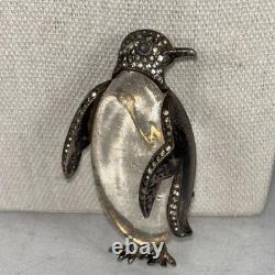 TRIFARI'Alfred Philippe' Sterling Pave Lucite Jelly Belly Penguin Pin AS IS
