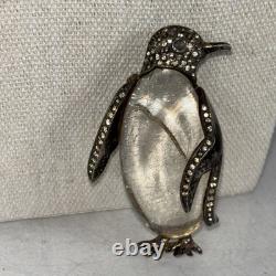 TRIFARI'Alfred Philippe' Sterling Pave Lucite Jelly Belly Penguin Pin AS IS