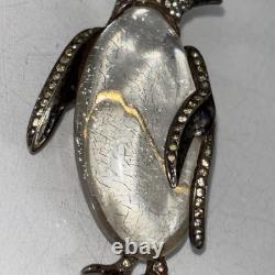 TRIFARI'Alfred Philippe' Sterling Pave Lucite Jelly Belly Penguin Pin AS IS