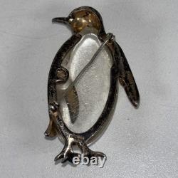 TRIFARI'Alfred Philippe' Sterling Pave Lucite Jelly Belly Penguin Pin AS IS