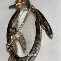TRIFARI'Alfred Philippe' Sterling Pave Lucite Jelly Belly Penguin Pin AS IS