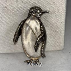 TRIFARI'Alfred Philippe' Sterling Pave Lucite Jelly Belly Penguin Pin AS IS