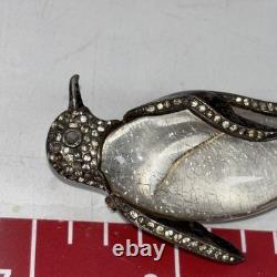 TRIFARI'Alfred Philippe' Sterling Pave Lucite Jelly Belly Penguin Pin AS IS