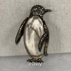 TRIFARI'Alfred Philippe' Sterling Pave Lucite Jelly Belly Penguin Pin AS IS