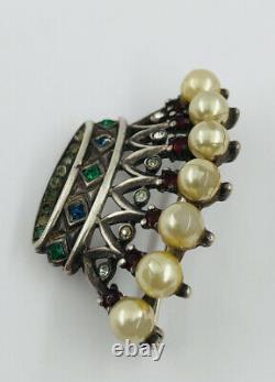 TRIFARI Alfred Philippe Sterling Royal Coronation Jewel & Pearl Crown Pin Brooch