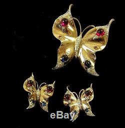 TRIFARI Alfred Philippe Sterling Ruby Sapphire & Pave Butterfly Pin & Earrings