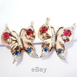 TRIFARI Alfred Philippe Sterling Ruby Sapphire & Pave Butterfly Pin & Earrings