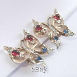 TRIFARI Alfred Philippe Sterling Ruby Sapphire & Pave Butterfly Pin & Earrings