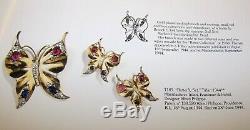 TRIFARI Alfred Philippe Sterling Ruby Sapphire & Pave Butterfly Pin & Earrings