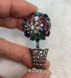 TRIFARI Alfred Philippe Sterling Silver Rhinestone Flower Pot Pin Brooch Rare