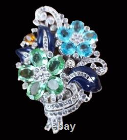 TRIFARI'Alfred Philippe' Tricolor Crystal Enamel Floral Spray Clipmate/Pin