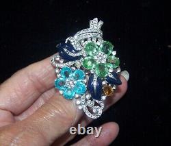 TRIFARI'Alfred Philippe' Tricolor Crystal Enamel Floral Spray Clipmate/Pin