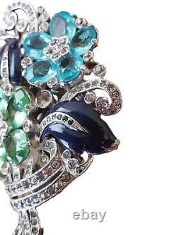 TRIFARI'Alfred Philippe' Tricolor Crystal Enamel Floral Spray Clipmate/Pin
