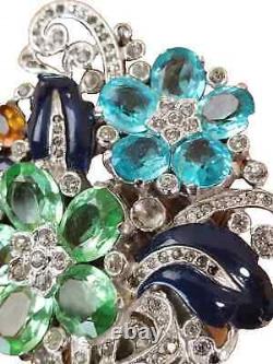 TRIFARI'Alfred Philippe' Tricolor Crystal Enamel Floral Spray Clipmate/Pin