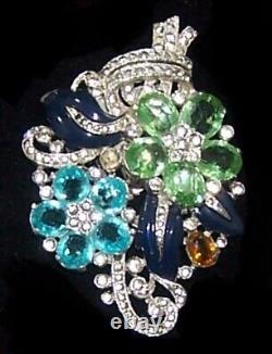 TRIFARI'Alfred Philippe' Tricolor Crystal Enamel Floral Spray Clipmate/Pin