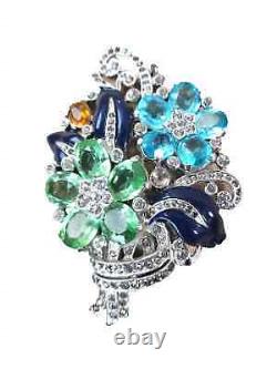 TRIFARI'Alfred Philippe' Tricolor Crystal Enamel Floral Spray Clipmate/Pin