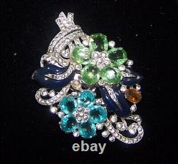 TRIFARI'Alfred Philippe' Tricolor Crystal Enamel Floral Spray Clipmate/Pin