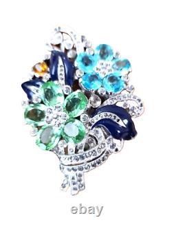 TRIFARI'Alfred Philippe' Tricolor Crystal Enamel Floral Spray Clipmate/Pin