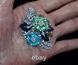TRIFARI'Alfred Philippe' Tricolor Crystal Enamel Floral Spray Clipmate/Pin