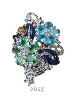 TRIFARI'Alfred Philippe' Tricolor Crystal Enamel Floral Spray Clipmate/Pin